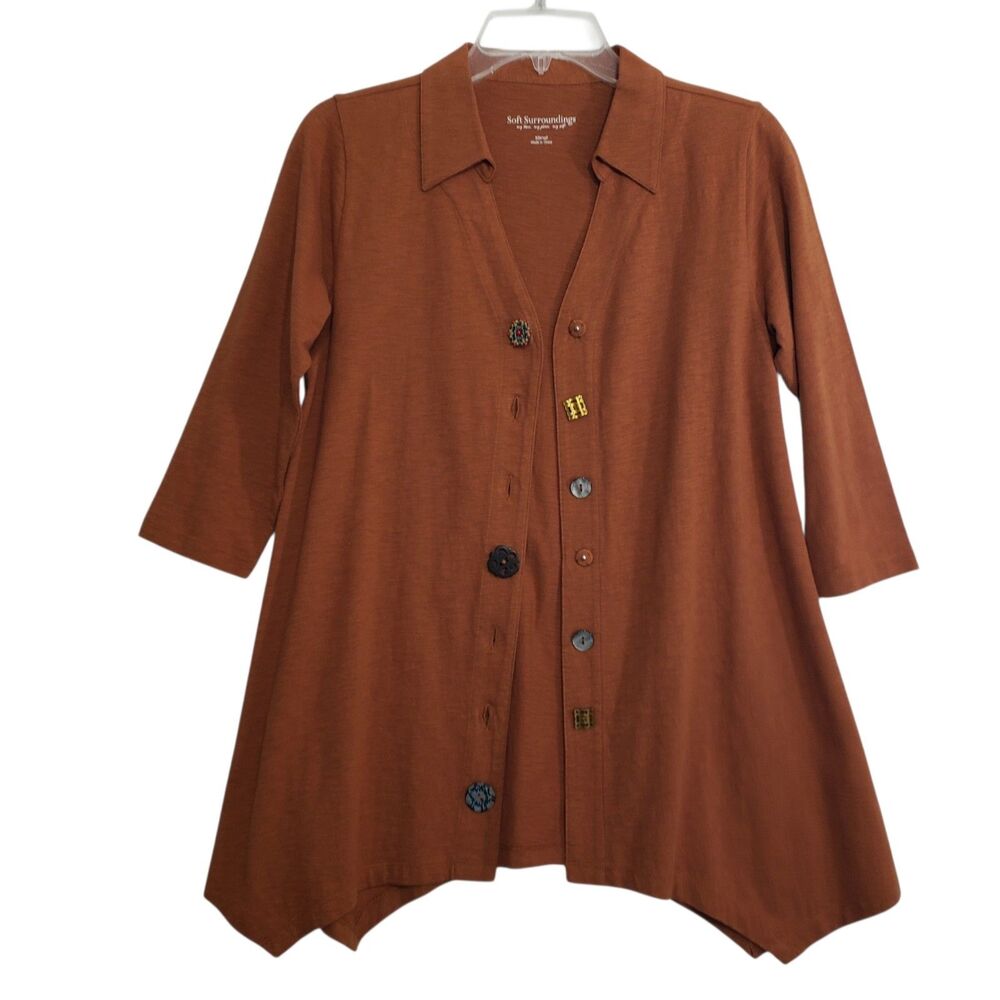Soft Surroundings Women's XS Blouse with Fun Buttons and Asymmetrical Hem